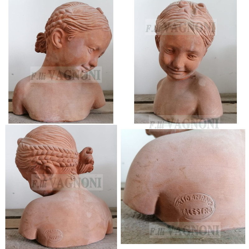 BUSTO IN TERRACOTTA BIMBA CON TRECCIA LA FANCIULLA DEL PAMPA